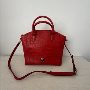 MCM Red Crocodile-Embossed Satchel